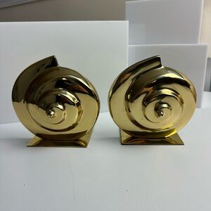 Set of Polished Brass Nautilus Shell Bookends MCM Vintage